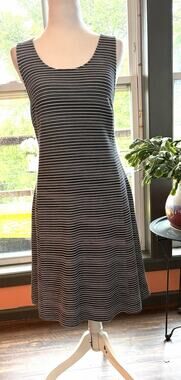 Banana Republic Tank Dress Sz 14 Navy White stripe Sleeveless Scoop Neck A Line